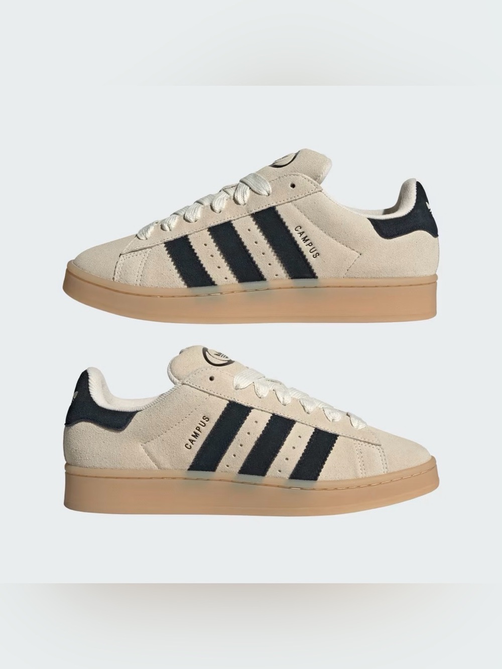 Adidas Campus Suede Sneakers in Off-White with Black Stripes JQ8356 mens size